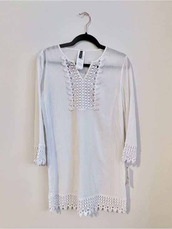 Jantzen Tops - Jantzen White Crochet Trim Tunic Medium Cotton Boho Beach